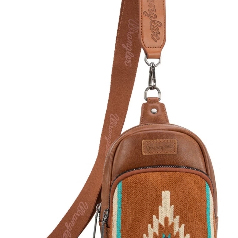Wrangler Brown & Teal Aztec Sling Bag - Picture 2 of 4